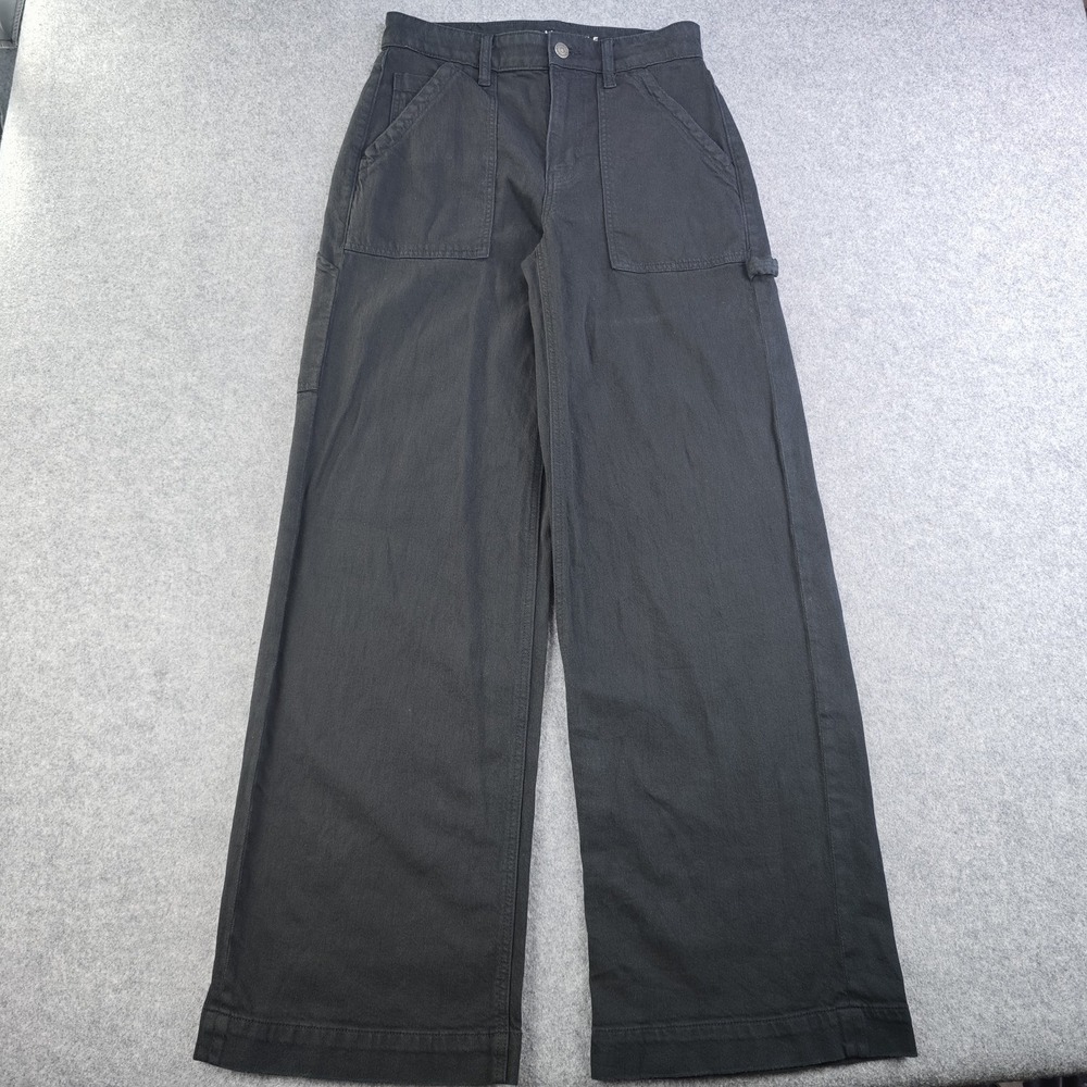 American Eagle Super High Rise Baggy Wide Leg Jeans Women's 2 Black Solid 27x31